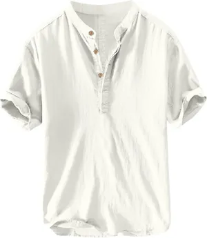 Womens Cotton Linen Shirts Henley Tops Short Sleeve Casual T-Shirt V Neck Button Solid Lightweight Beach Tunic Blouse