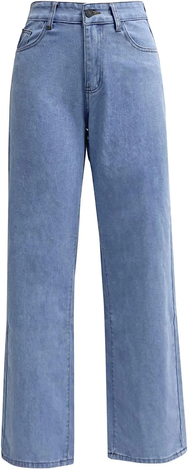 Womens Fall Casual Comfy Straight Leg Jeans Pants High Waisted Long Lounge Pants Baggy Cargo Denim Pants Jeans