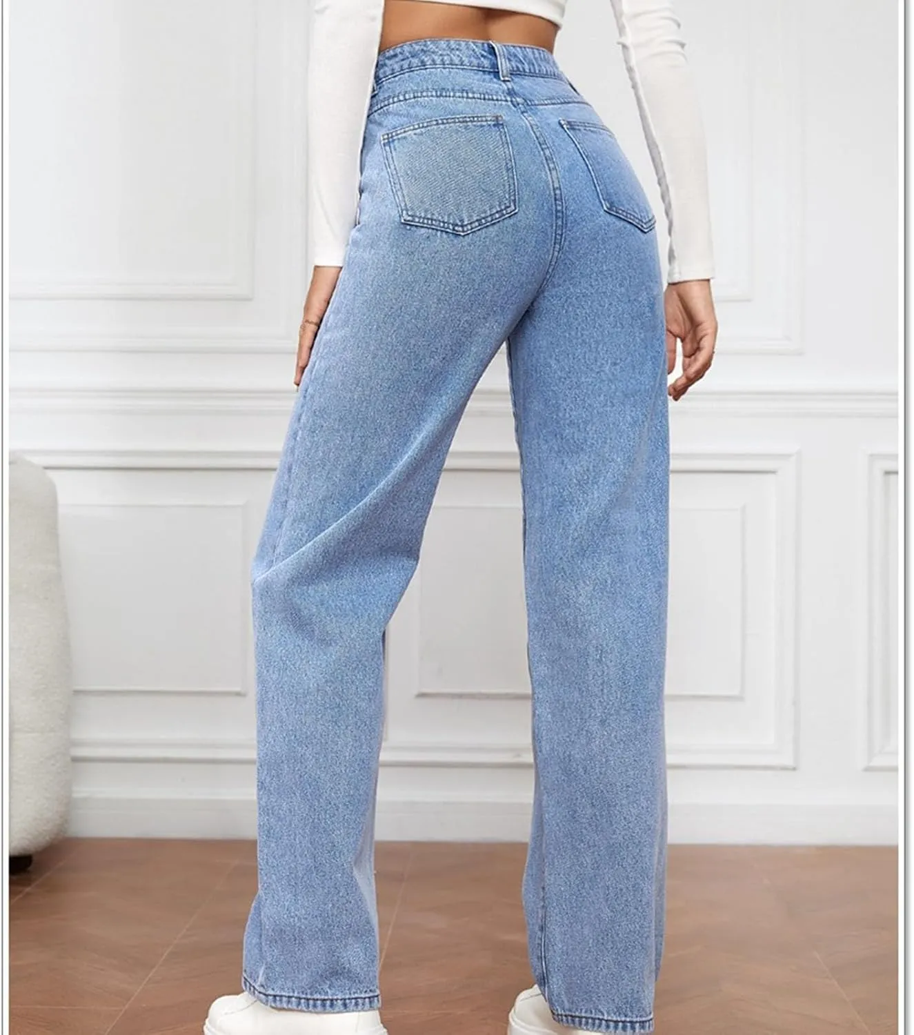 Womens Fall Casual Comfy Straight Leg Jeans Pants High Waisted Long Lounge Pants Baggy Cargo Denim Pants Jeans