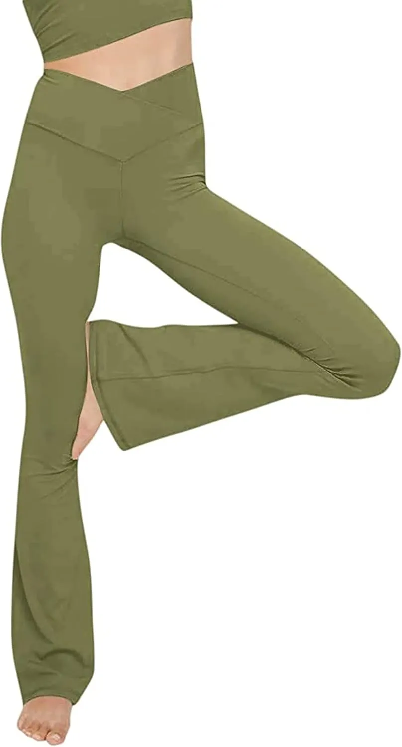 Womens Flared Leggings High Wiasted Fold Over Yoga Pants Casual Comfy Tights 2024 Fashion Outing Workout Sweatpants