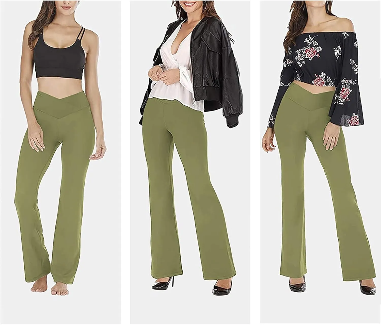 Womens Flared Leggings High Wiasted Fold Over Yoga Pants Casual Comfy Tights 2024 Fashion Outing Workout Sweatpants