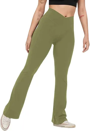 Womens Flared Leggings High Wiasted Fold Over Yoga Pants Casual Comfy Tights 2024 Fashion Outing Workout Sweatpants