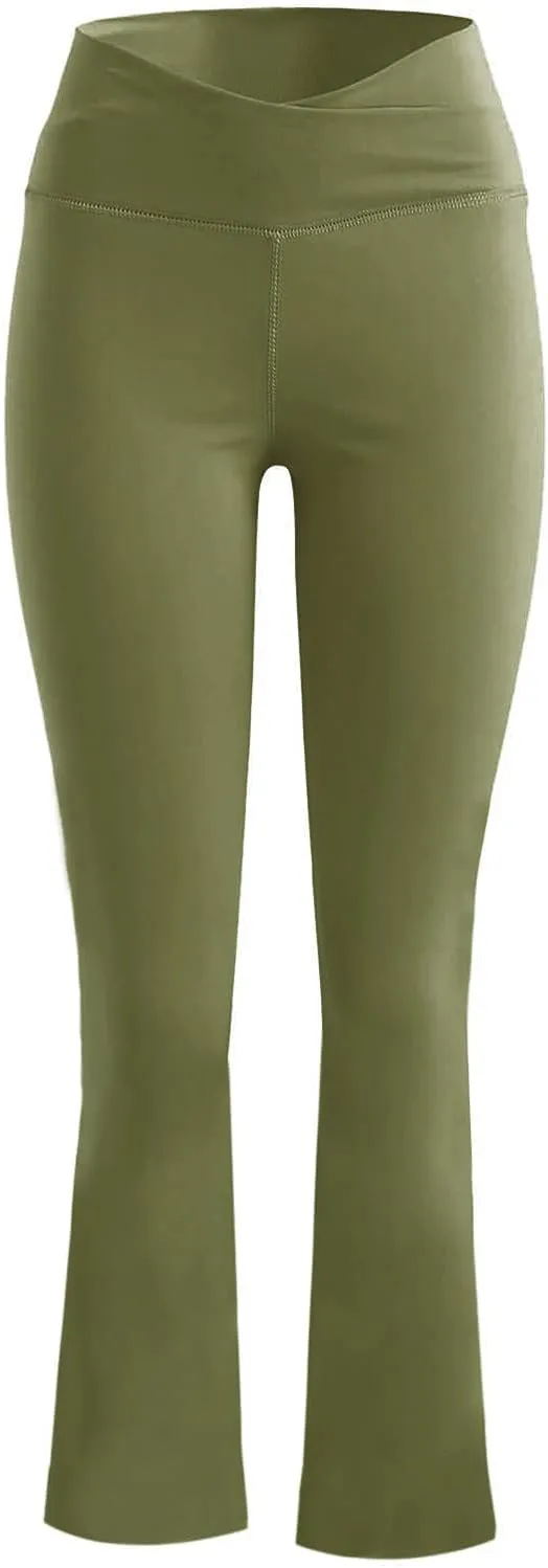 Womens Flared Leggings High Wiasted Fold Over Yoga Pants Casual Comfy Tights 2024 Fashion Outing Workout Sweatpants