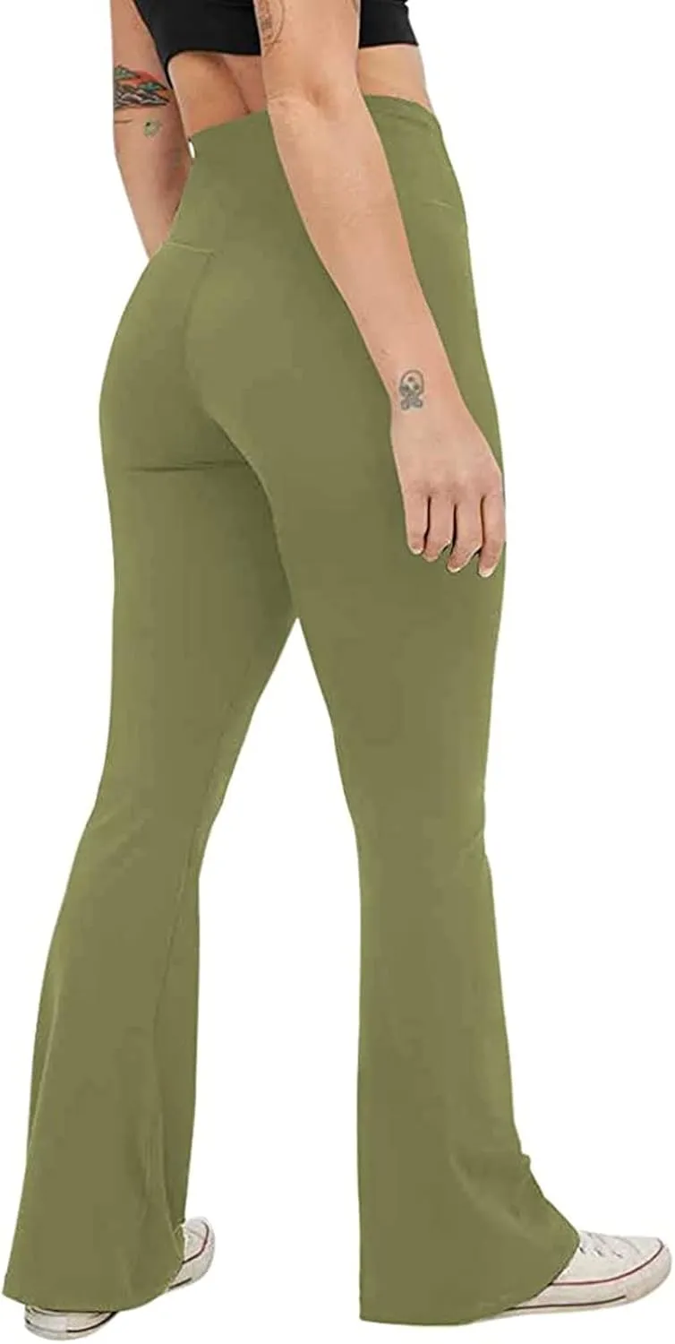 Womens Flared Leggings High Wiasted Fold Over Yoga Pants Casual Comfy Tights 2024 Fashion Outing Workout Sweatpants