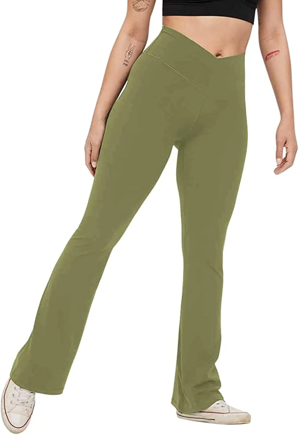 Womens Flared Leggings High Wiasted Fold Over Yoga Pants Casual Comfy Tights 2024 Fashion Outing Workout Sweatpants