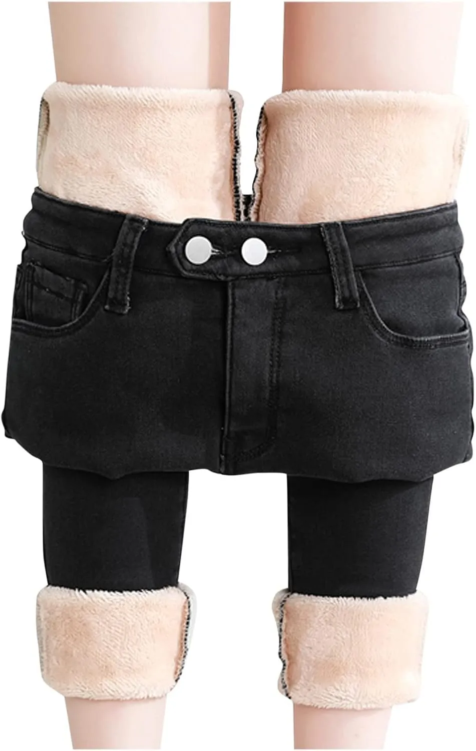 Women's Fleece Lined Jeans Winter Thick Thermal Denim Jeggings Skinny High Waisted Stretch Warm Pants with Pockets
