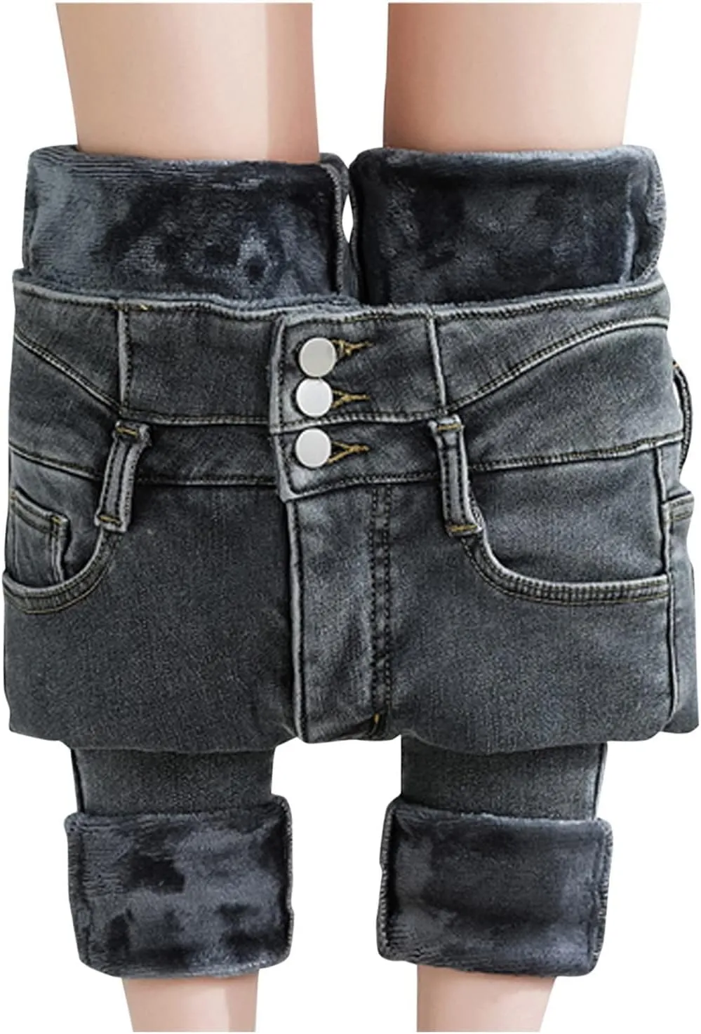Women's Fleece Lined Jeans Winter Thick Thermal Denim Jeggings Skinny High Waisted Stretch Warm Pants with Pockets