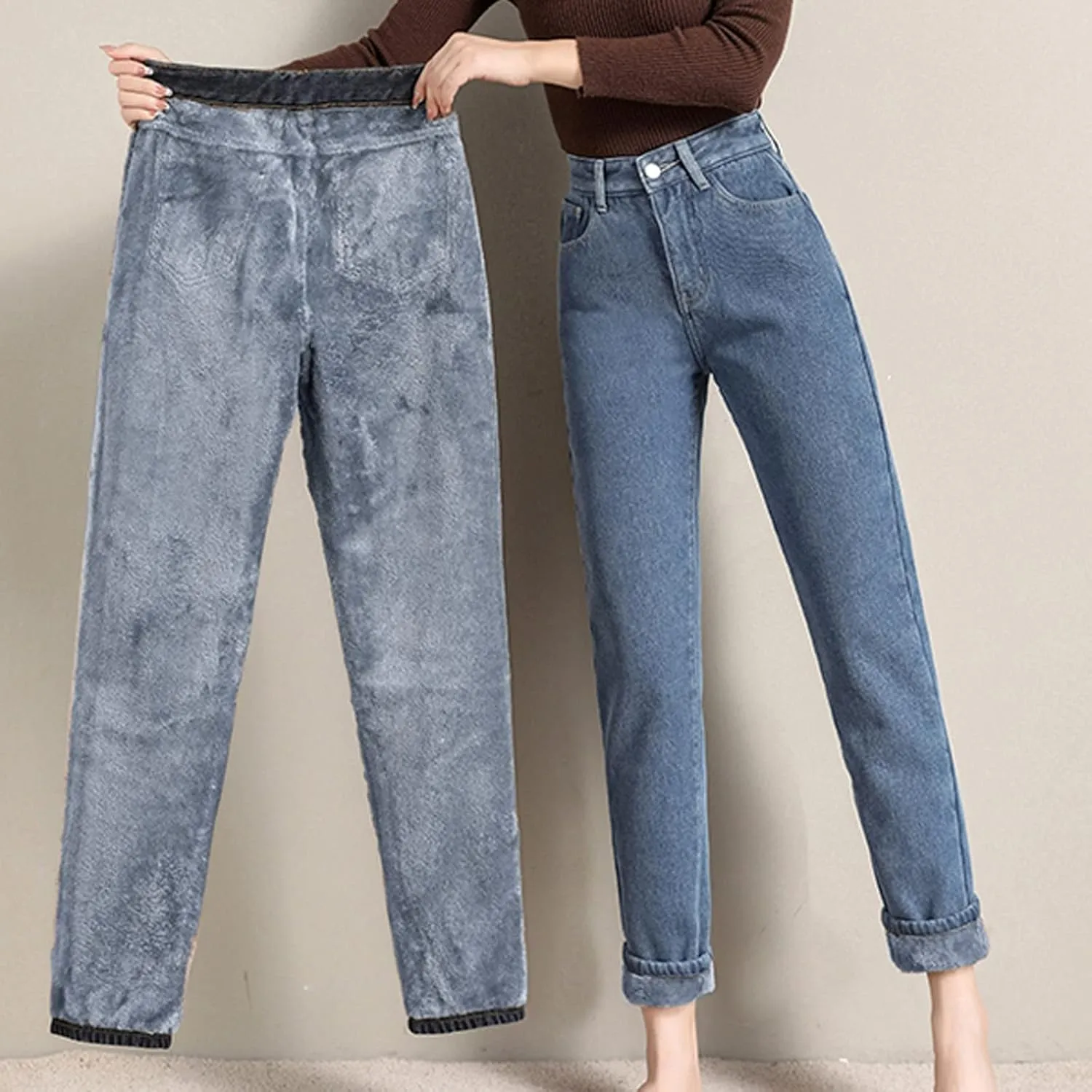 Women's Fleece Lined Thermal Jeans, Winter Denim Jean Thick Skinny Pants Fleece Lined Slim Stretch Warm Jeggings