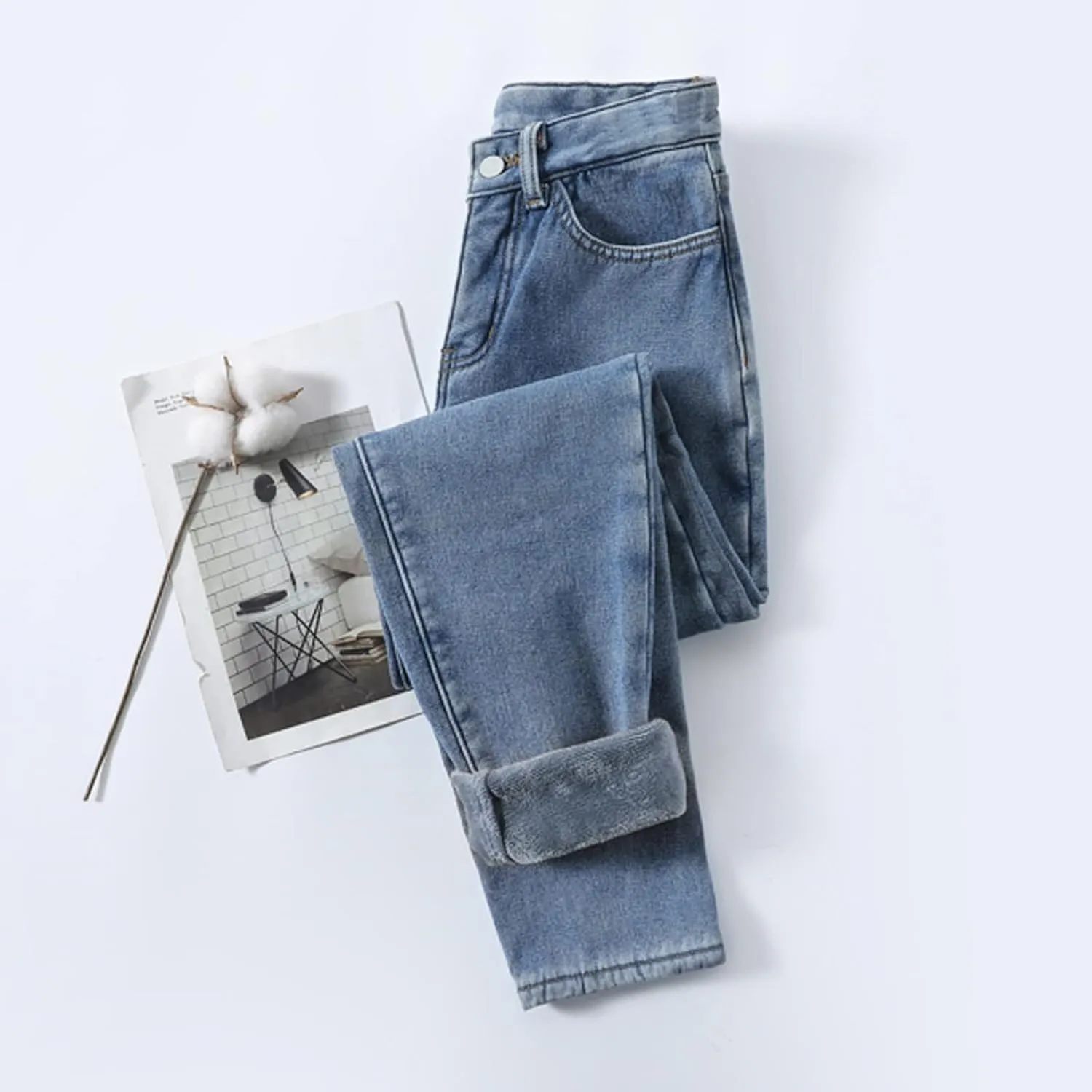 Women's Fleece Lined Thermal Jeans, Winter Denim Jean Thick Skinny Pants Fleece Lined Slim Stretch Warm Jeggings