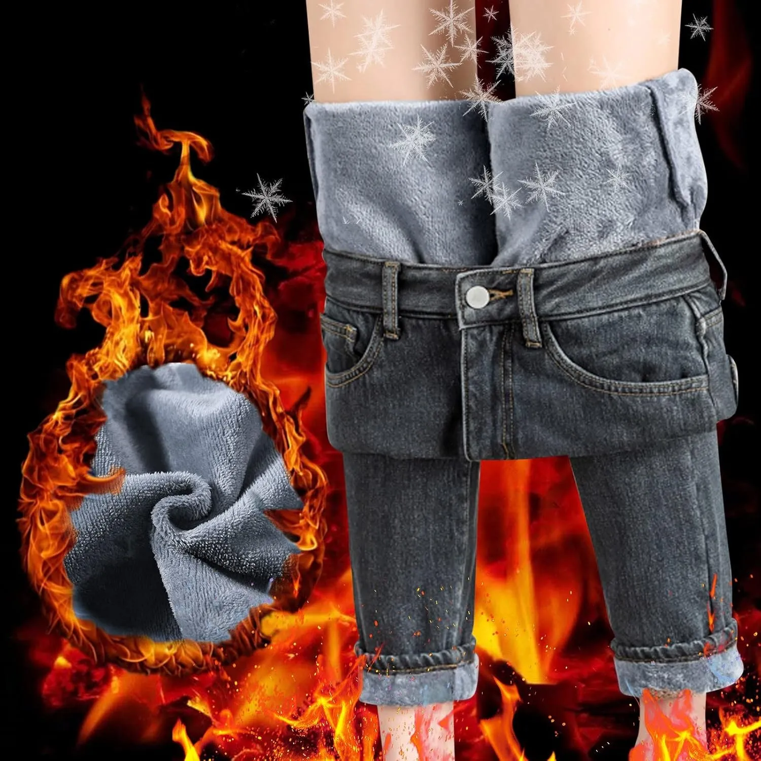 Women's Fleece Lined Thermal Jeans, Winter Denim Jean Thick Skinny Pants Fleece Lined Slim Stretch Warm Jeggings