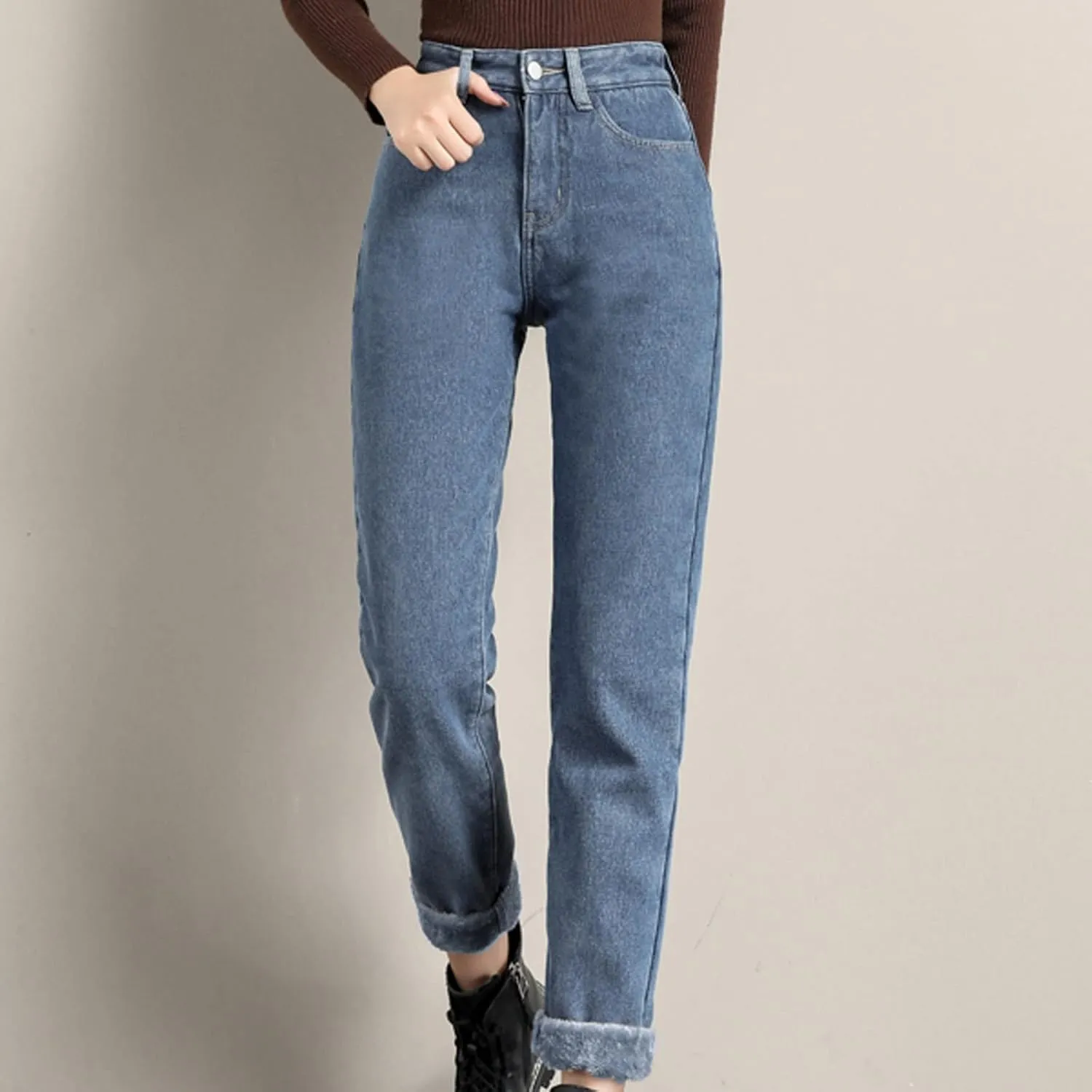 Women's Fleece Lined Thermal Jeans, Winter Denim Jean Thick Skinny Pants Fleece Lined Slim Stretch Warm Jeggings