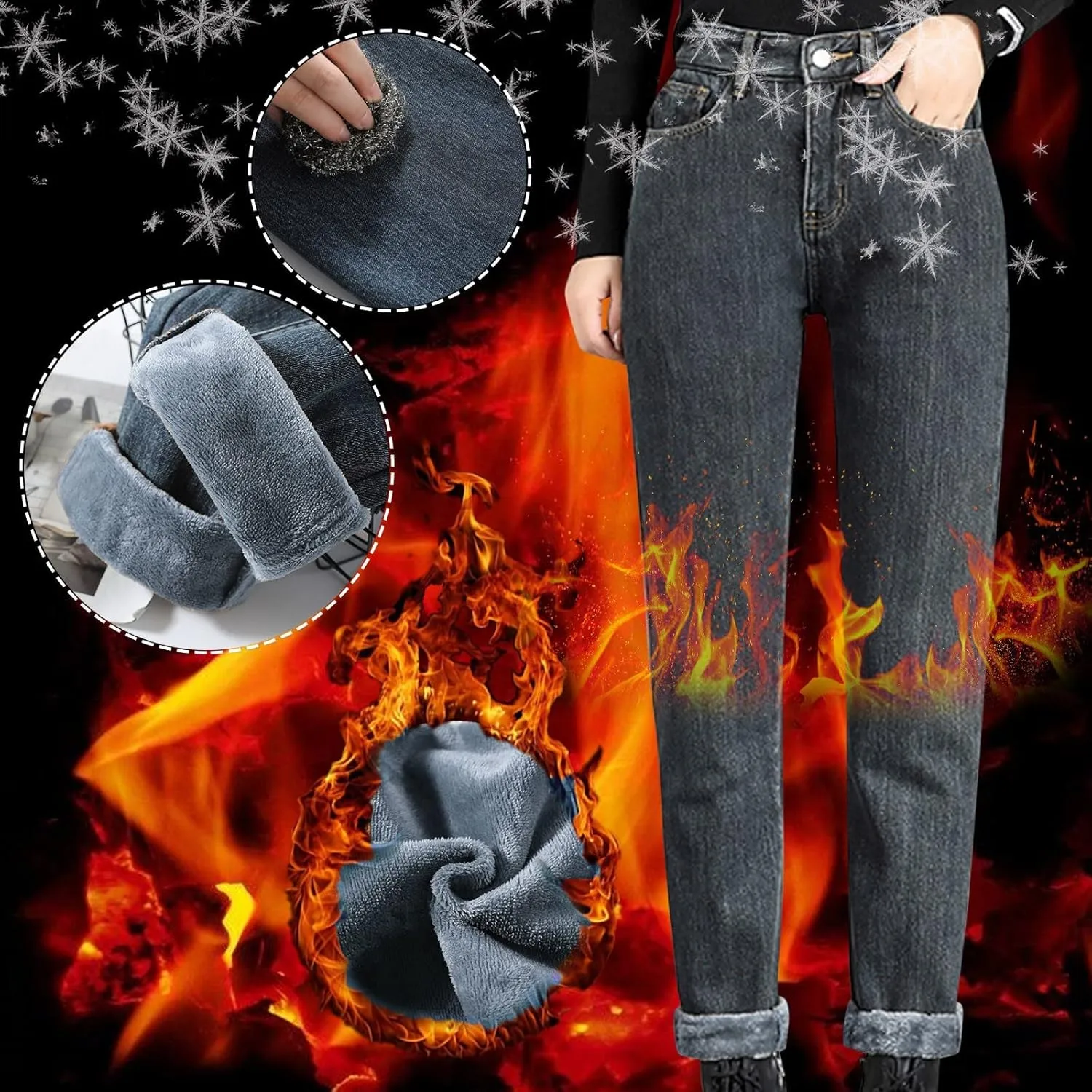 Women's Fleece Lined Thermal Jeans, Winter Denim Jean Thick Skinny Pants Fleece Lined Slim Stretch Warm Jeggings