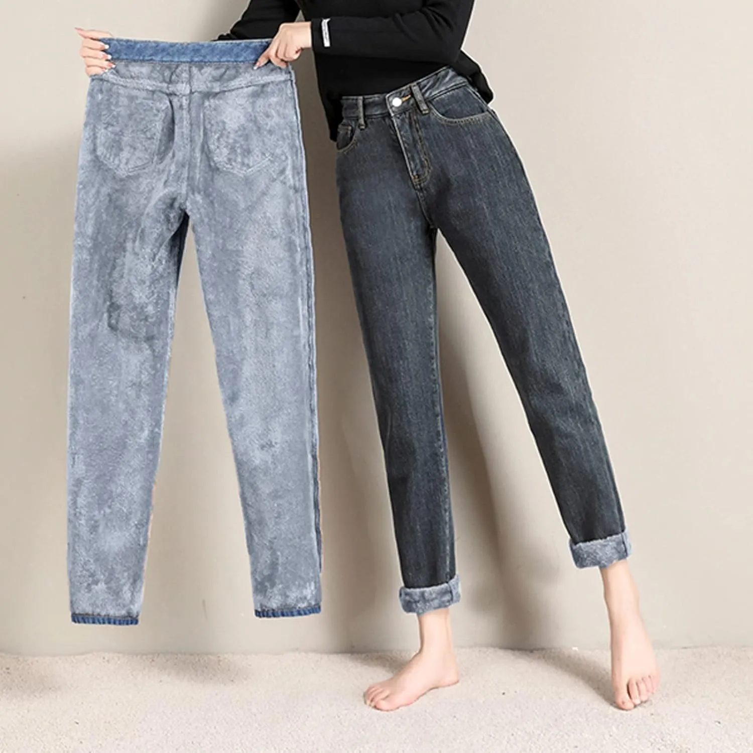 Women's Fleece Lined Thermal Jeans, Winter Denim Jean Thick Skinny Pants Fleece Lined Slim Stretch Warm Jeggings