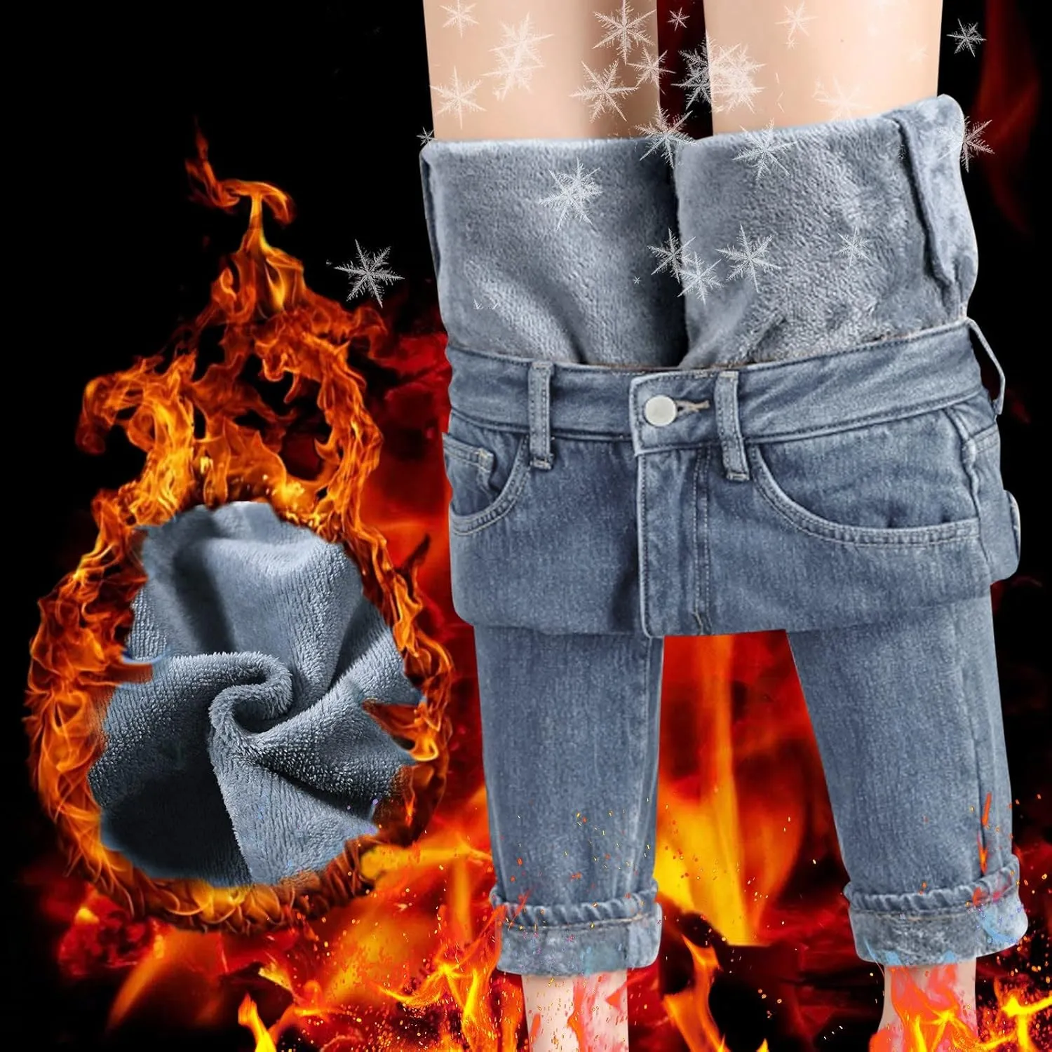 Women's Fleece Lined Thermal Jeans, Winter Denim Jean Thick Skinny Pants Fleece Lined Slim Stretch Warm Jeggings