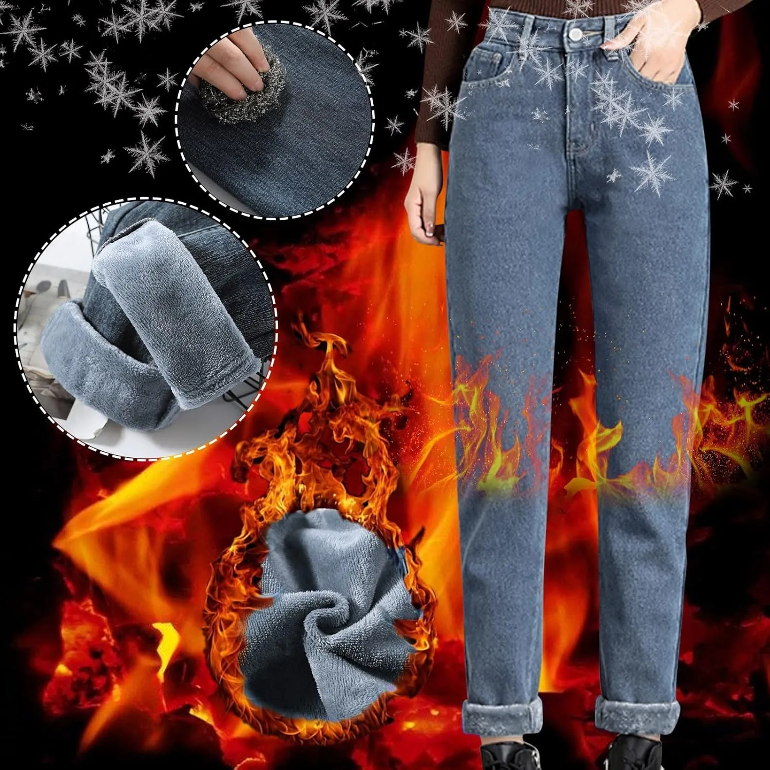 Women's Fleece Lined Thermal Jeans, Winter Denim Jean Thick Skinny Pants Fleece Lined Slim Stretch Warm Jeggings