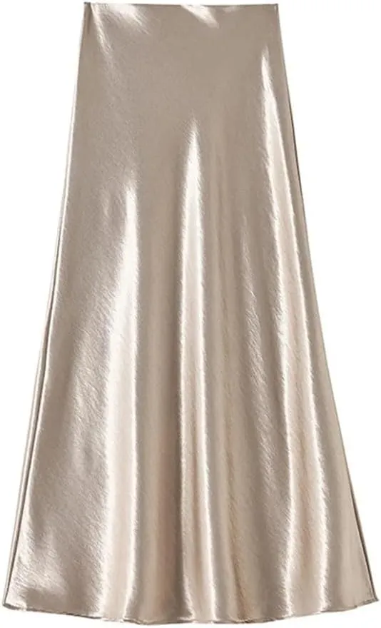 Women's High Waist A-Line Maxi Skirt Korean Lolita Style Skirt Satin Fishtail for Spring Summer Dress