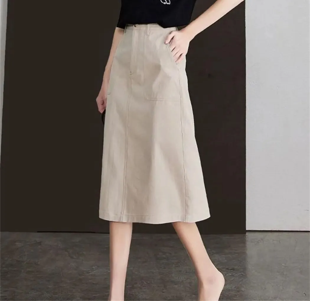 Women's High Waist A Line Skirt Trendy Spring Summer Pencil Pocket Dressy Casual Business Work Long Skirts