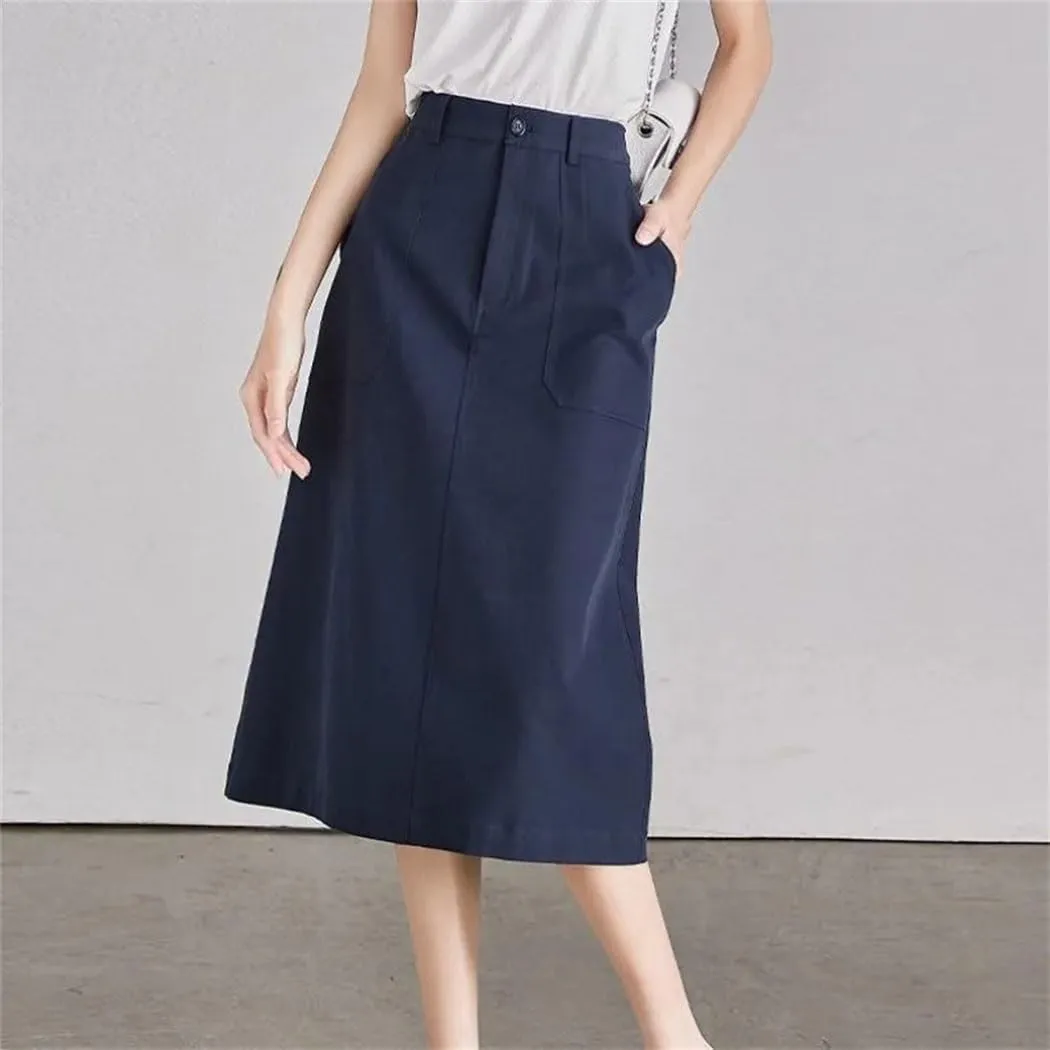 Women's High Waist A Line Skirt Trendy Spring Summer Pencil Pocket Dressy Casual Business Work Long Skirts