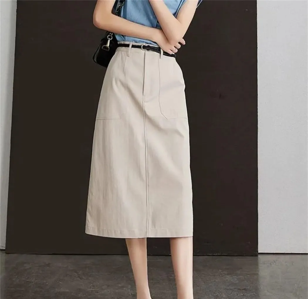 Women's High Waist A Line Skirt Trendy Spring Summer Pencil Pocket Dressy Casual Business Work Long Skirts