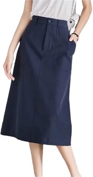 Women's High Waist A Line Skirt Trendy Spring Summer Pencil Pocket Dressy Casual Business Work Long Skirts