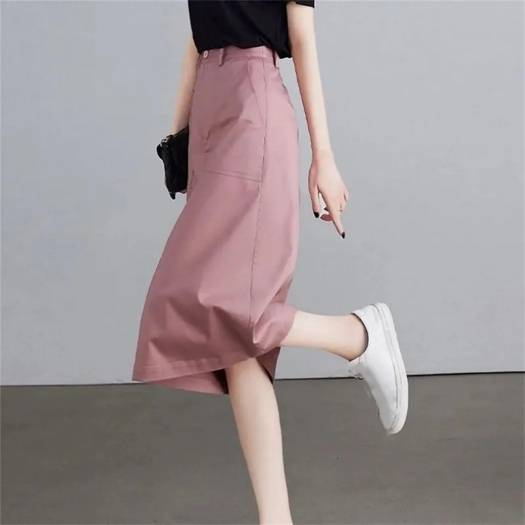 Women's High Waist A Line Skirt Trendy Spring Summer Pencil Pocket Dressy Casual Business Work Long Skirts