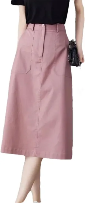 Women's High Waist A Line Skirt Trendy Spring Summer Pencil Pocket Dressy Casual Business Work Long Skirts