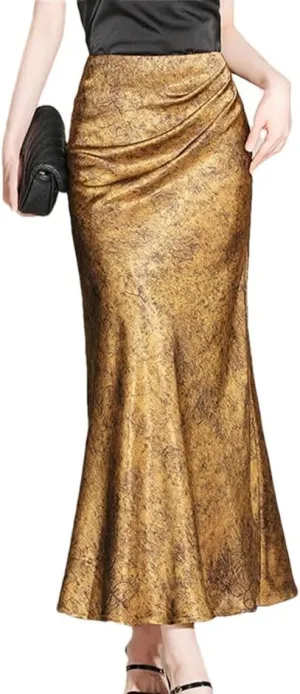 Women's High Waist Satin Skirt Wrapped Hip Fishtail Vintage Bodycon Office Party Long Skirt