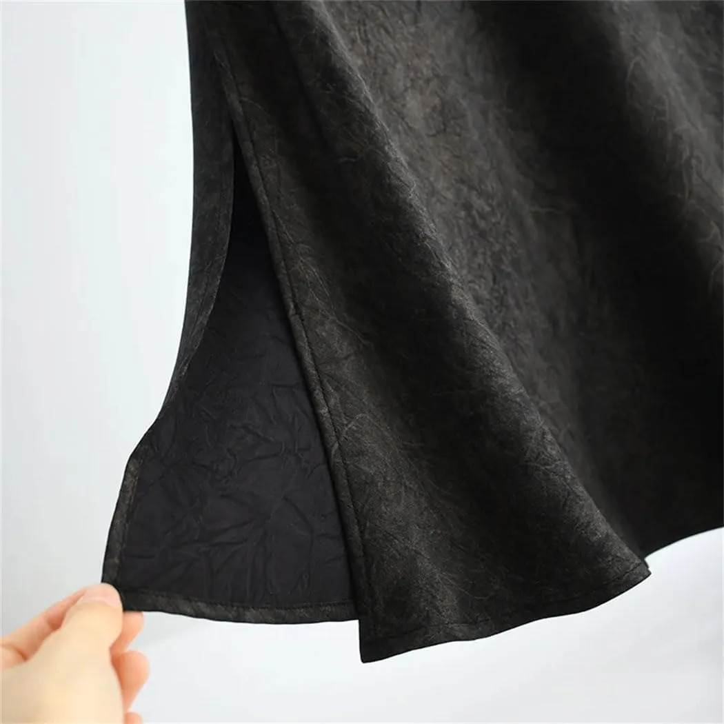 Women's High Waist Satin Skirt Wrapped Hip Fishtail Vintage Bodycon Office Party Long Skirt