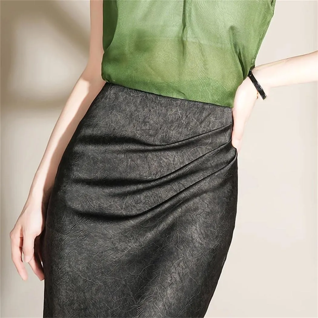 Women's High Waist Satin Skirt Wrapped Hip Fishtail Vintage Bodycon Office Party Long Skirt