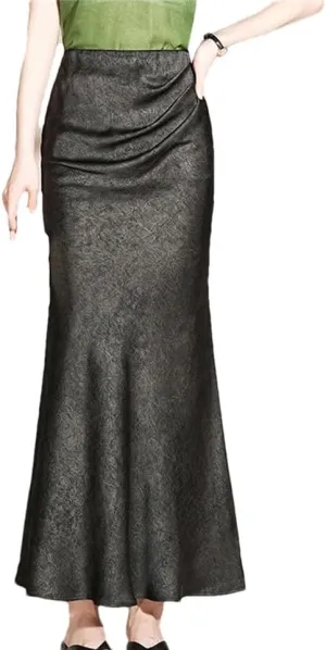 Women's High Waist Satin Skirt Wrapped Hip Fishtail Vintage Bodycon Office Party Long Skirt