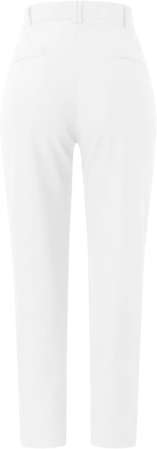 Women's High Waisted Business Pants Straight Leg Pleated Elegant Office Slacks Stretchy Dress Trousers with Pockets