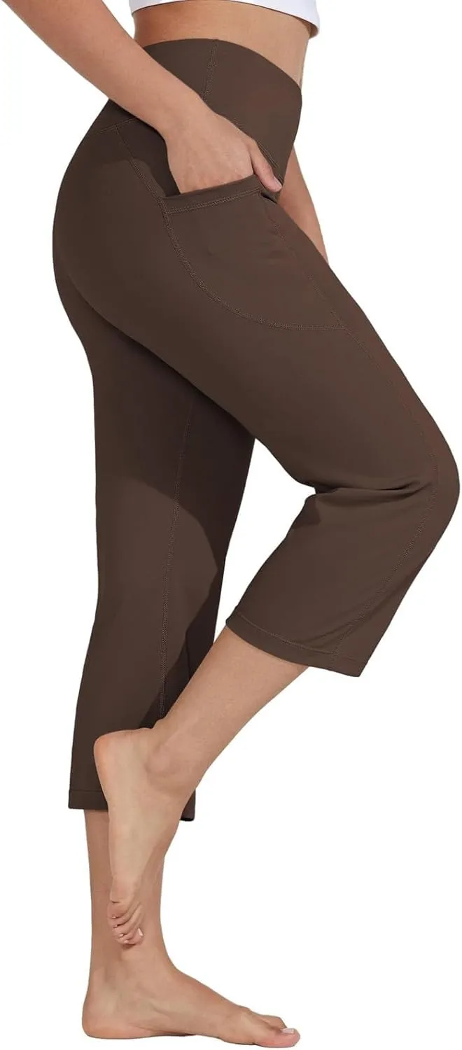 Women's Knee Length Leggings Yoga Capris High Waist Tummy Control Running Athletic Gym Biker Shorts with Pockets