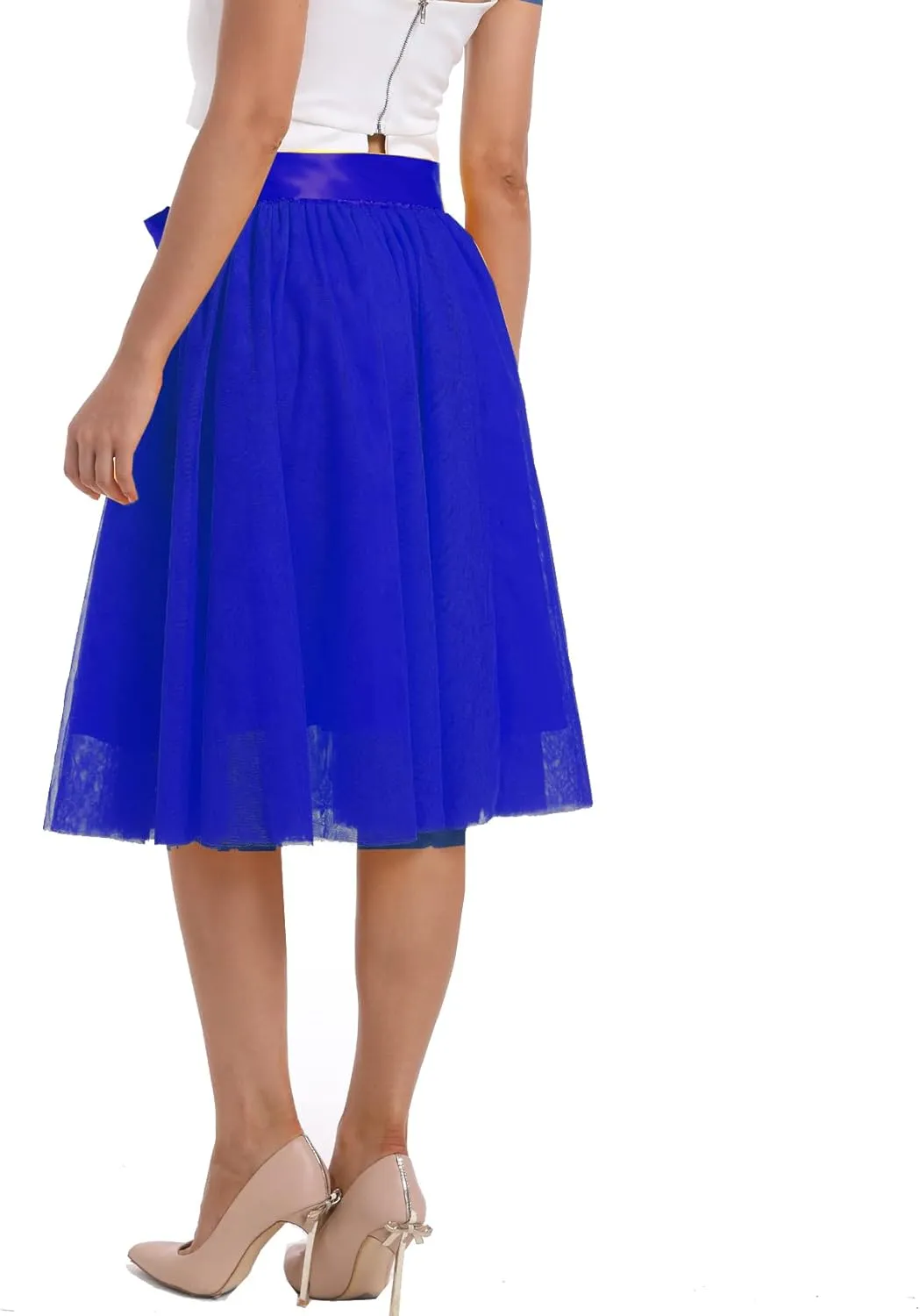 Women's Knee Length Tulle Skirts Layered Prom Party Midi Tutu Skirt