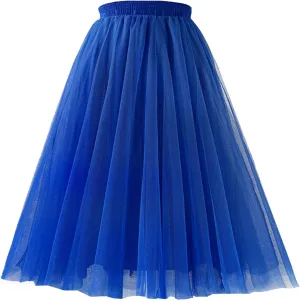Women's Knee Length Tulle Skirts Layered Prom Party Midi Tutu Skirt
