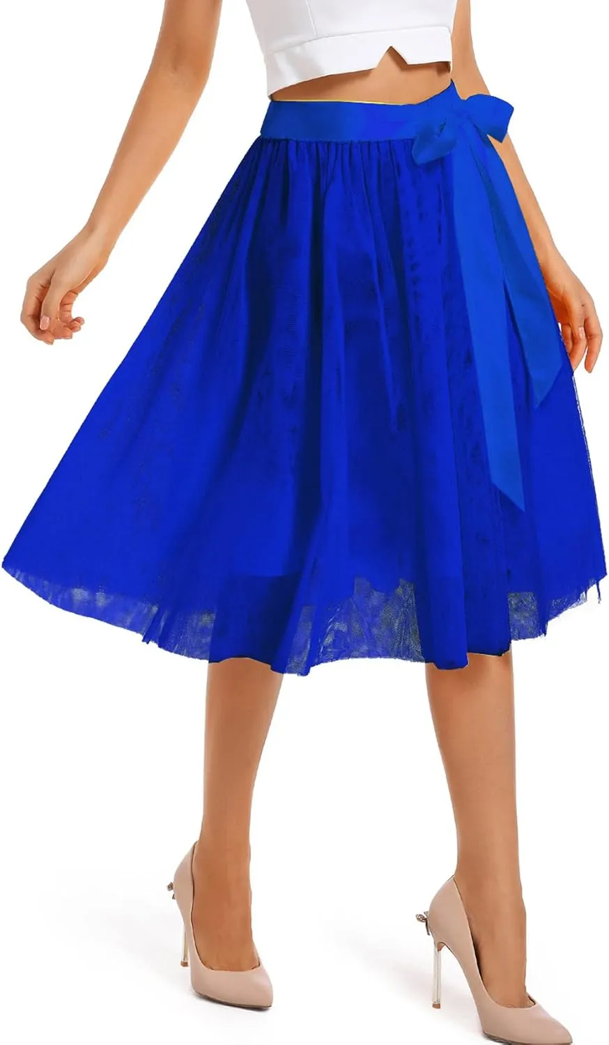 Women's Knee Length Tulle Skirts Layered Prom Party Midi Tutu Skirt