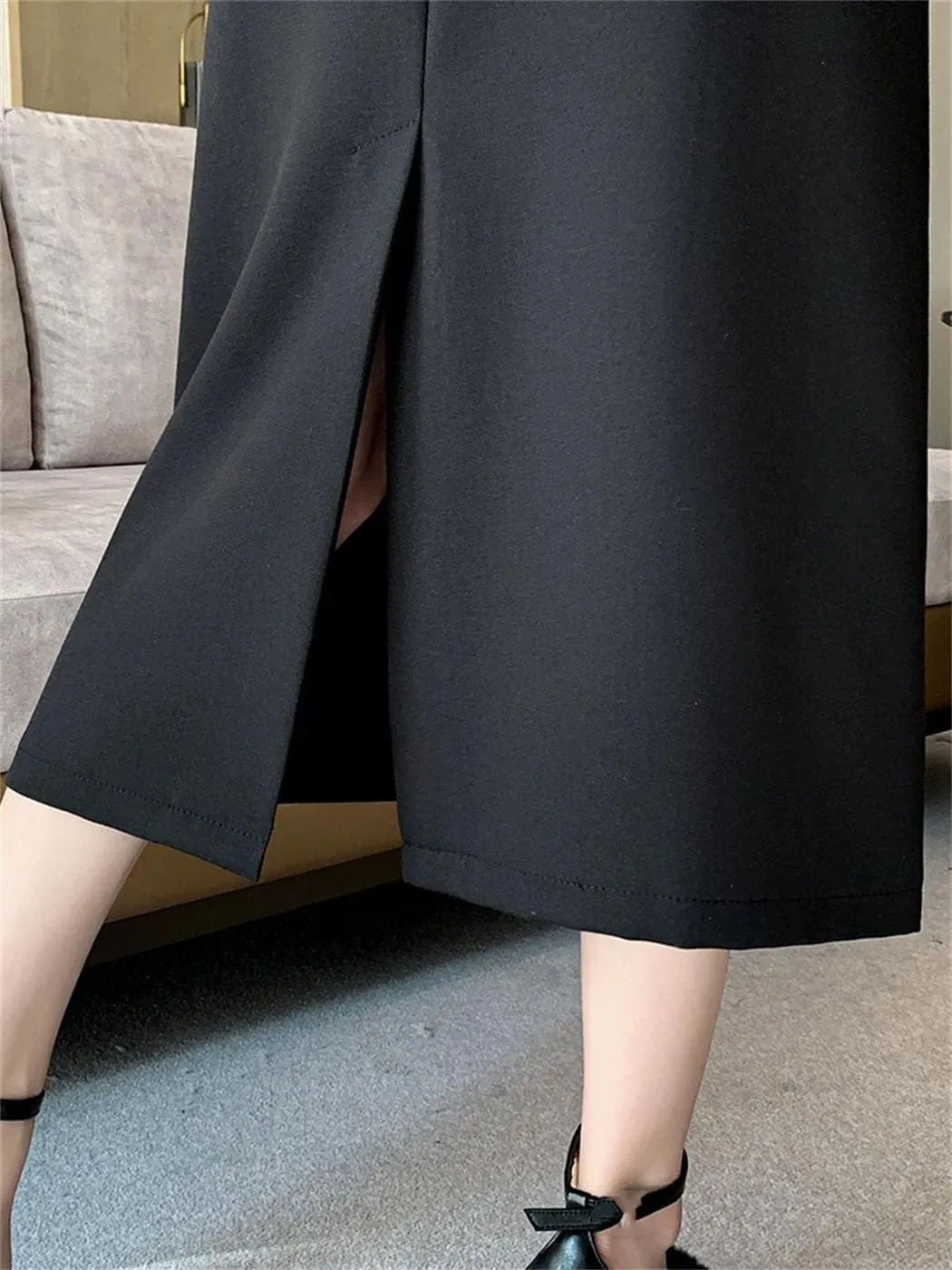 Womens Korean Fashion Pencil Skirt OL Office Midi Skirts Female Belted High Waist Casual Dress