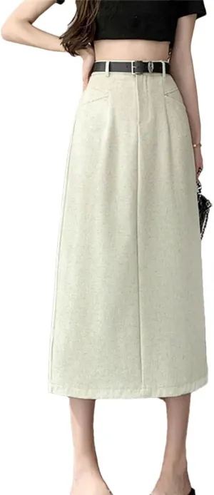 Womens Korean Fashion Pencil Skirt OL Office Midi Skirts Female Belted High Waist Casual Dress