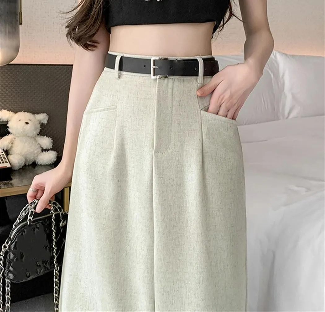 Womens Korean Fashion Pencil Skirt OL Office Midi Skirts Female Belted High Waist Casual Dress