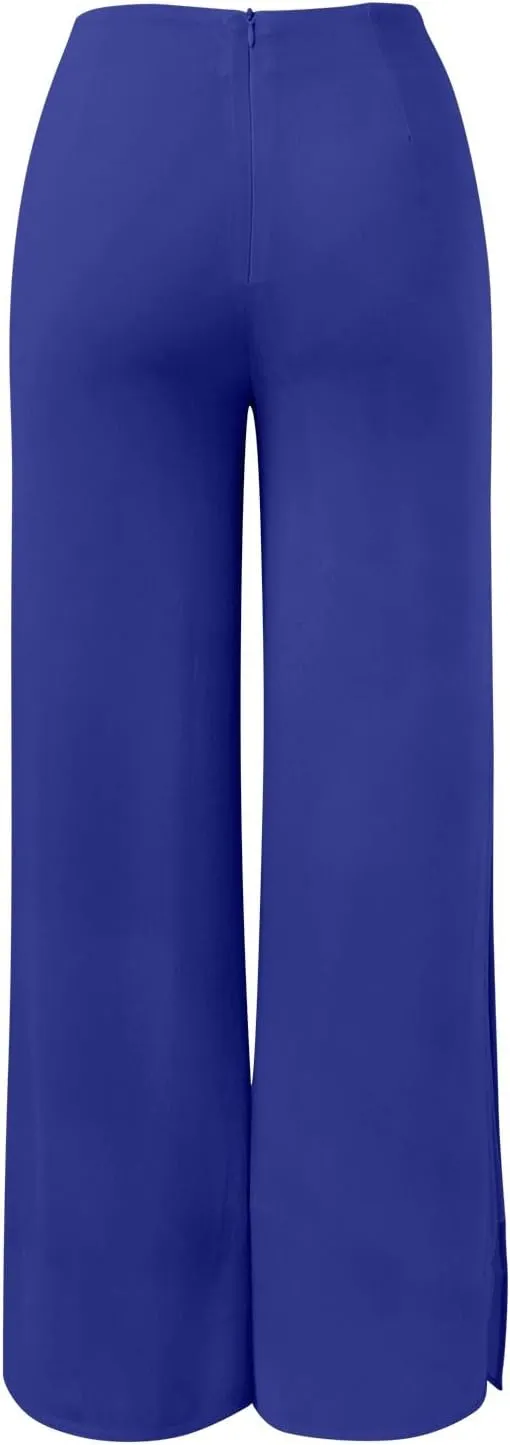 Women's Lightweight Chiffon High Elastic Waist Flowing Trousers Flared Straight Leg Wedding Cocktail Culottes