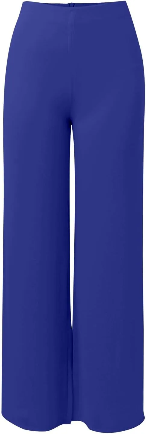 Women's Lightweight Chiffon High Elastic Waist Flowing Trousers Flared Straight Leg Wedding Cocktail Culottes