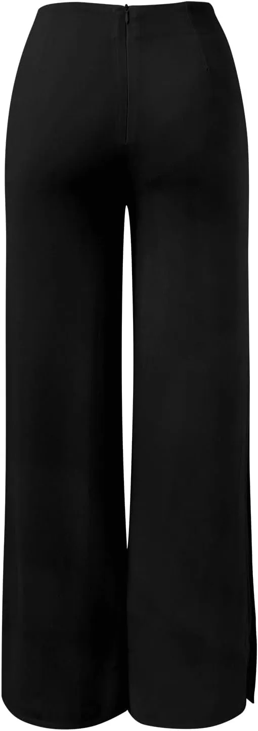Women's Lightweight Chiffon High Elastic Waist Flowing Trousers Flared Straight Leg Wedding Cocktail Culottes