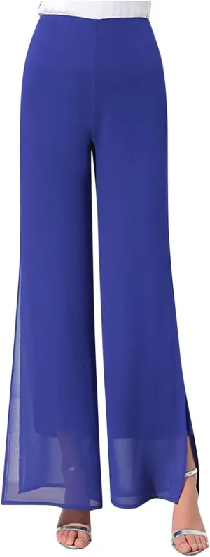Women's Lightweight Chiffon High Elastic Waist Flowing Trousers Flared Straight Leg Wedding Cocktail Culottes