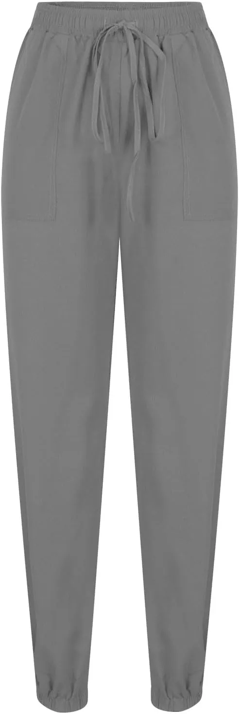 Women's Linen Casual Pants Drawstring Elastic Waist Straight Leg Loose Cinch Bottom Trousers Sweatpants with Pockets