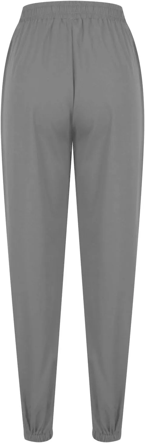 Women's Linen Casual Pants Drawstring Elastic Waist Straight Leg Loose Cinch Bottom Trousers Sweatpants with Pockets