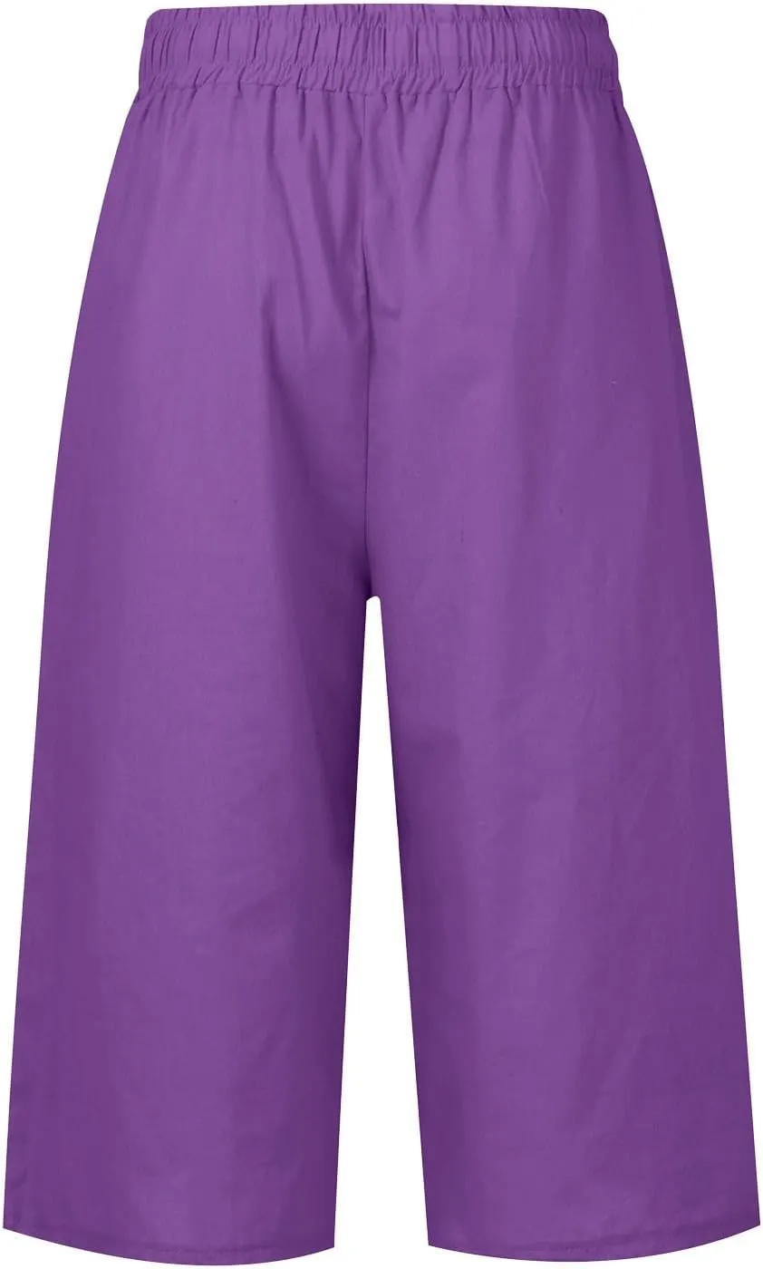 Women's Linen Palazzo Pants 2025 Summer Casual Vacation High Waist Wide Leg Trousers Trendy Lounge Pant with Pockets
