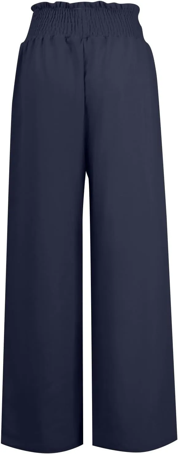 Womens Linen Summer Loose Pant Trousers High Waist Straight Slim Fit Palazzo Lounge Pants Vacation
