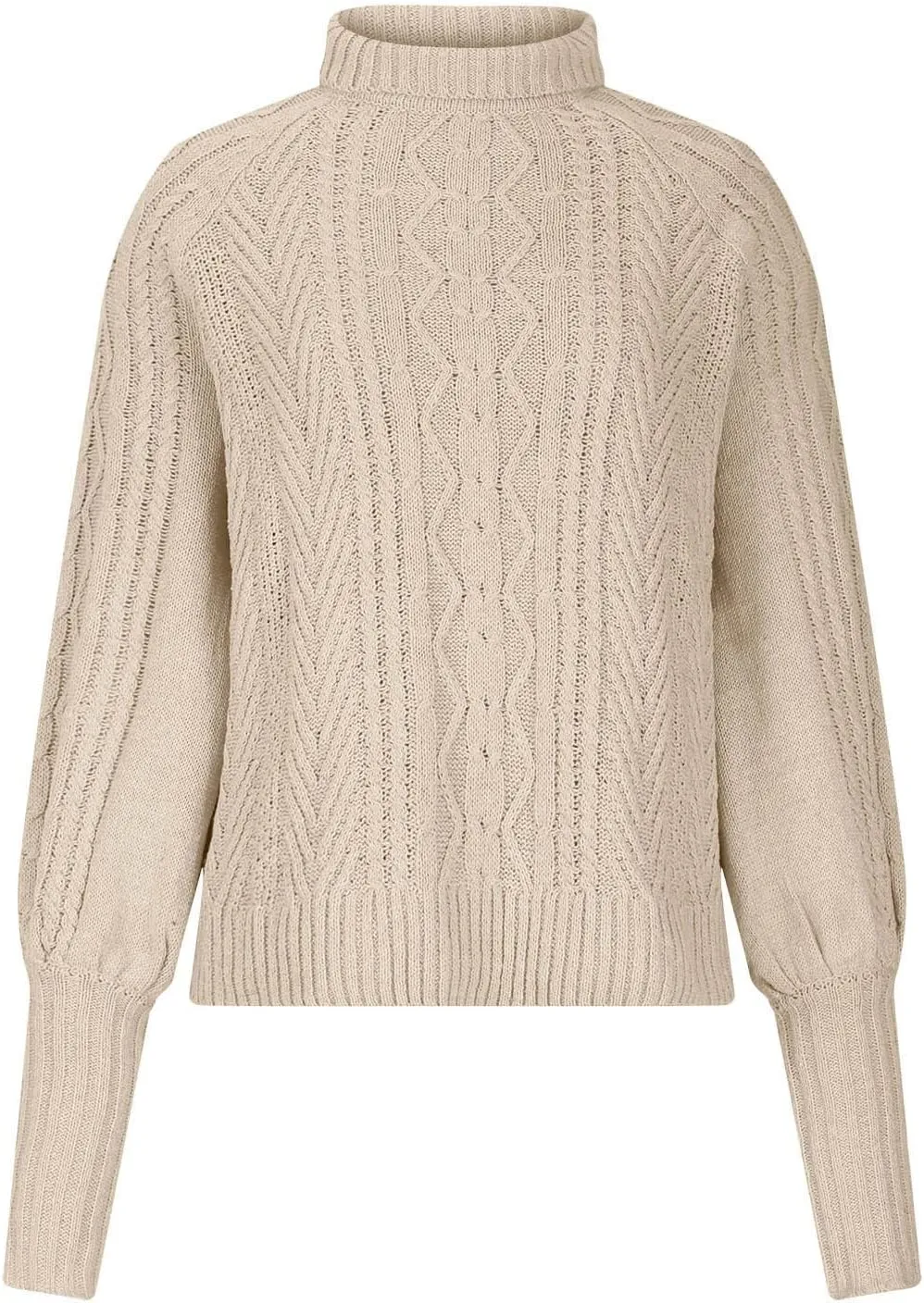 Women's Long Lantern Sleeve Turtleneck Sweater Cable Knit Pullover Casual Chunky Sweaters Fall Loose Jumper Tops