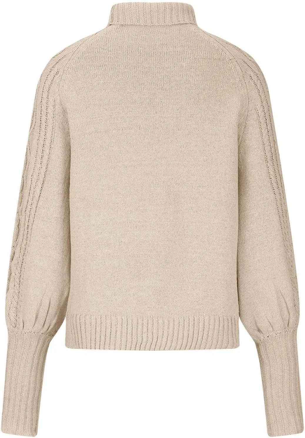 Women's Long Lantern Sleeve Turtleneck Sweater Cable Knit Pullover Casual Chunky Sweaters Fall Loose Jumper Tops
