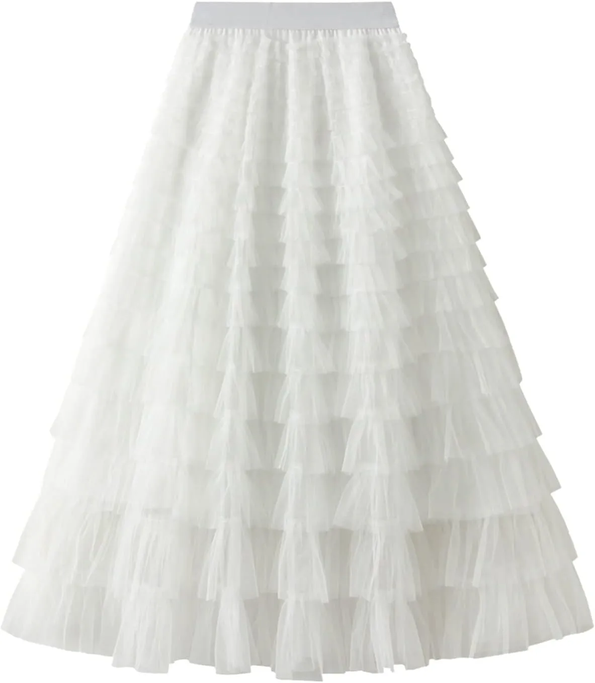 Women's Long Maxi Tulle Skirts High Waisted Tiered Layered Midi Skirt Ruffle A Line Skirt Mesh Tutu Skirt Petticoat
