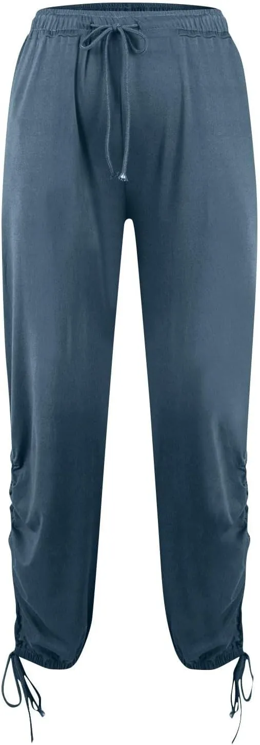 Womens Loose Wide Leg Pants Drawstring Split Hem Palazzo Pants Elastic High Waist Cropped Pants Pleated Trousers